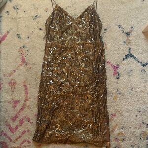 Elegant Sequin Embellished Gold Dress